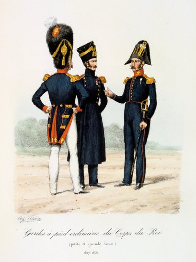 Guardas de pé comuns do corpo do rei, equipamento pequeno e grande, 1817-30 de Eugene Titeux