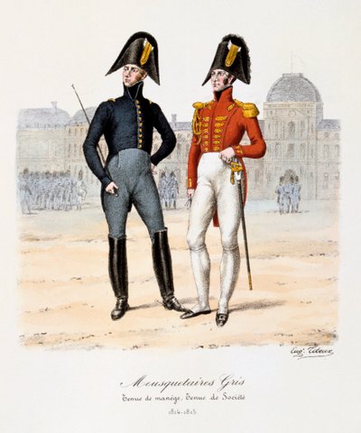 Mosqueteiros cinzentos, trajes de manege e trajes da sociedade, 1814-15 de Eugene Titeux