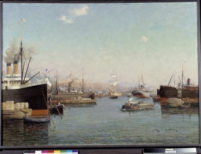 O porto de La Joliette Pintura de Eugene de Barberiis (1851-1937) Século XX Fondation Regards de Provence, Marselha de Eugene de Barberis