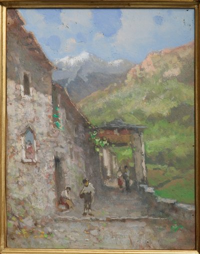 Aldeia Alpina (óleo e tempera sobre cartão) de Eugenio Gignous
