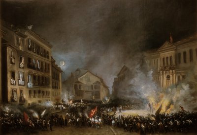 Episódio da Revolução de 1854, em Puerta del Sol, Madrid. Pintura de Eugenio LUCAS VELAZQUEZ de Eugenio Lucas Velázquez