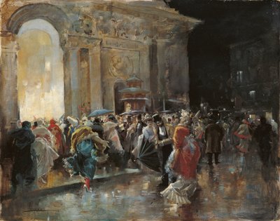 Chegando ao Teatro em uma Noite de Baile de Máscaras de Eugenio Lucas Villaamil