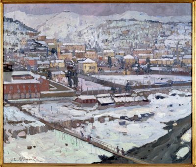 Vista de Genes sob a neve, Itália (Vista de Génova sob a neve, Itália) Pintura de Eugenio Olivari (1882-1917) Dim 73x85 cm Genes, Galleria d