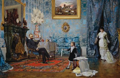 A família Fabricci, ca 1880, por Eugenio Scomparini (1845-1913), óleo sobre tela, 68x187 cm, Itália de Eugenio Scomparini