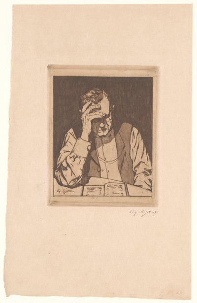 Homem de Leitura de Eugène Bejot (signed by artist)