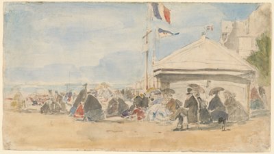 Casa de praia com bandeiras em Trouville de Eugène Boudin