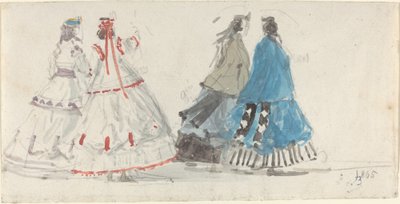 Quatro senhoras em crinolinas andando em Trouville de Eugène Boudin
