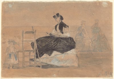 Mulher em uma Crinolina na Praia de Trouville de Eugène Boudin