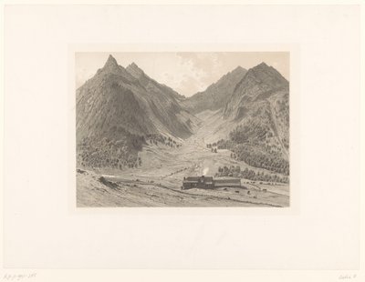 Paisagem de montanha com casa em prado alpino de Eugène Cicéri (attributed to)