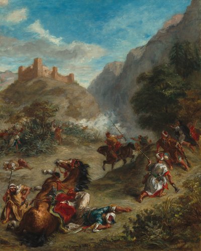 Árabes escaramuçando nas montanhas de Eugène Delacroix