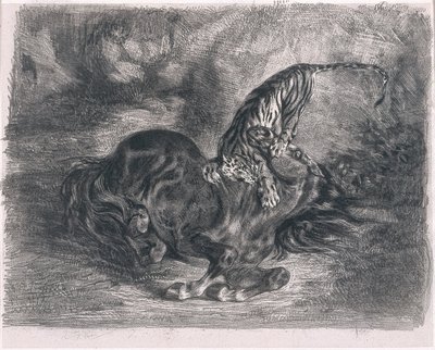 Cavalo selvagem abatido por um tigre de Ferdinand Victor Eugene Delacroix