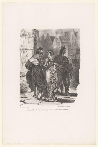 Faust probeert Grietje te verleiden
Fausto: Minha bela senhora, atrever-me-ia a oferecer-te o meu braço e a levar-te para longe? (título sobre o objecto)
Fausto (título da série)
Fausto, tragédia de M. de Goethe (título da série) de Eugène Delacroix