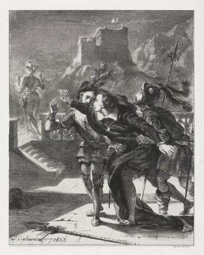 Hamlet: Hamlet corre para seguir o espírito de seu pai de Eugène Delacroix