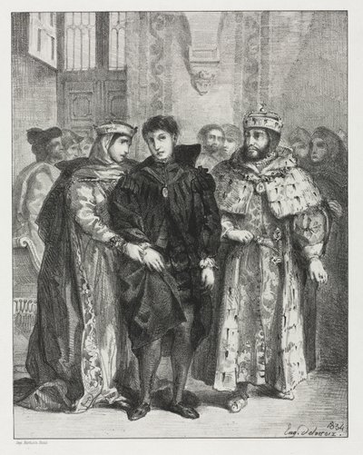 Hamlet: a rainha se esforça para consolar Hamlet de Eugène Delacroix