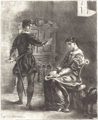 Hamlet e Ofélia (Ato III, Cena I) de Eugène Delacroix