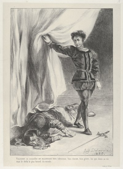 Hamlet e o cadáver de Polônio, 1835., 1835. de Eugène Delacroix