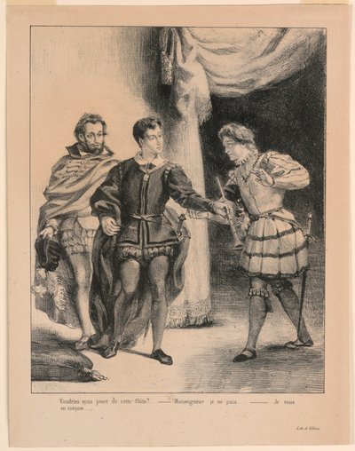 Ilustração para Hamlet: Hamlet e Guildenstern (III,2) de Eugène Delacroix