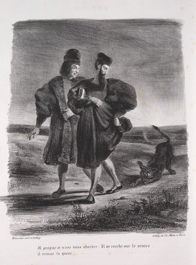 Ilustrações para Fausto: Fausto, Mefistófeles e o barbet de Eugène Delacroix