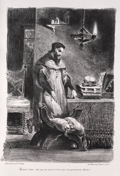 Ilustrações para Fausto: Fausto em seu camarim de Eugène Delacroix