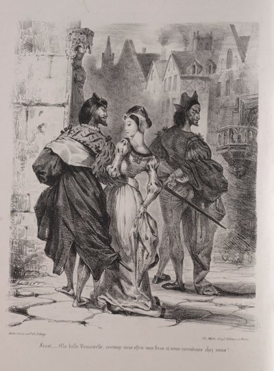 Ilustrações para Fausto: Fausto procura seduzir Marguerite de Eugène Delacroix