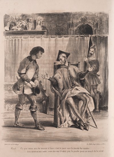 Ilustrações para Fausto: Mefistófeles recebe o colegial de Eugène Delacroix
