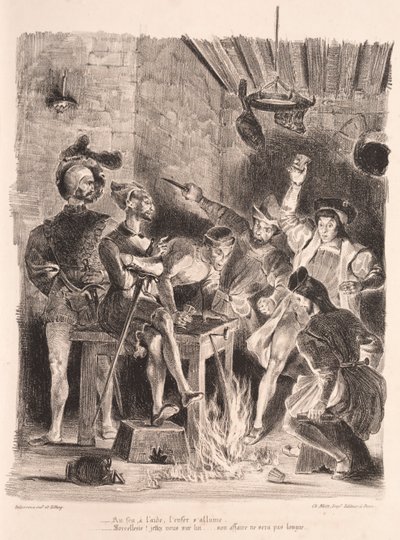 Ilustrações para Fausto: Méfistófeles na taverna dos estudantes de Eugène Delacroix