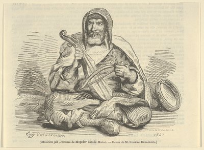 Músico Judeu em Traje de Mogador, Marrocos, 1842., 1842. de Eugène Delacroix