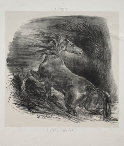 O cavalo selvagem, ou cavalo assustado saindo da água de Eugène Delacroix