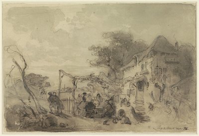 Empresa no terraço em frente da estalagem à beira da estrada de Eugène François de Block