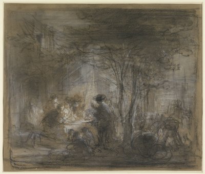 Companhia em torno de uma mesa sob árvores de Eugène François de Block