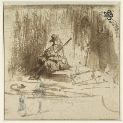 Esboços de um homem sentado e duas figuras em pé de Eugène François de Block
