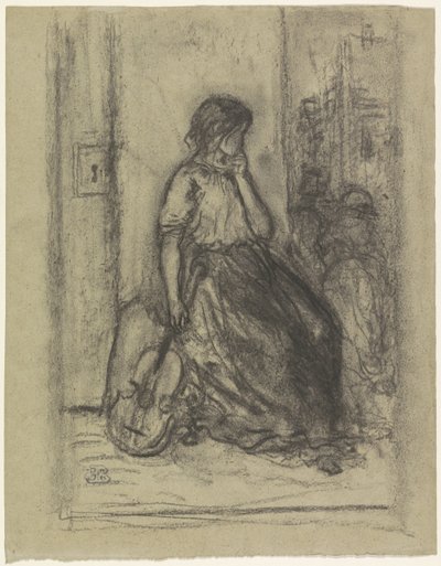 Corpete sentado com um violino de Eugène François de Block