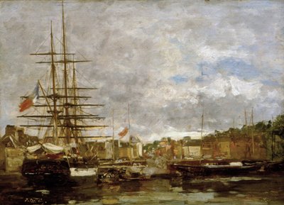 Honfleur - Navios atracados no porto de Eugene Louis Boudin