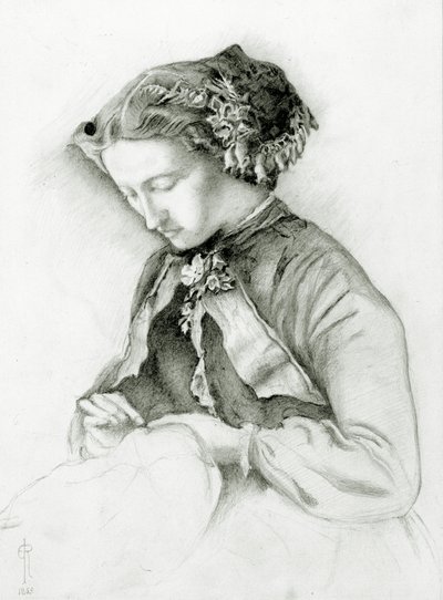 Retrato de Effie com Foxgloves em seu cabelo (The Foxglove) 1853 de Euphemia Ruskin