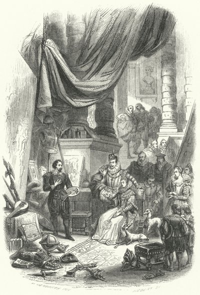 Albert e Isabella da Áustria visitando o estúdio de Peter Paul Rubens de European School