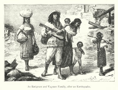Uma família de emigrantes e vagabundos, depois de um terramoto (gravura) de European School
