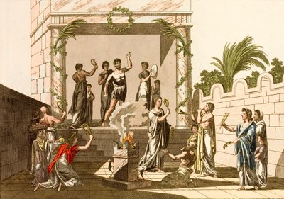 Antigos Romanos executando os Ritos de Ísis, Pompeia (gravura colorida) de European School