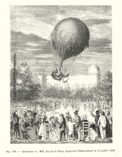 Ascensão de MM Barral e Bixio, saída do Observatório em 27 de julho de 1850 (gravura) de European School
