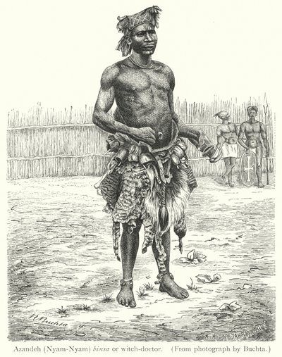 Azandeh (Nyam-Nyam) binsa ou bruxo-médico (gravura) de European School