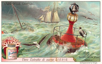 Bóia com um sino afixado para avisar da localização de um naufrágio (chromolitho) de European School