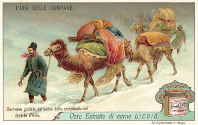 Caravana guiada pelo som de um sino nos desertos da Ásia Central (chromolitho) de European School