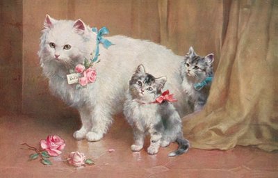 Postal de gato (litografia a cores) de European School