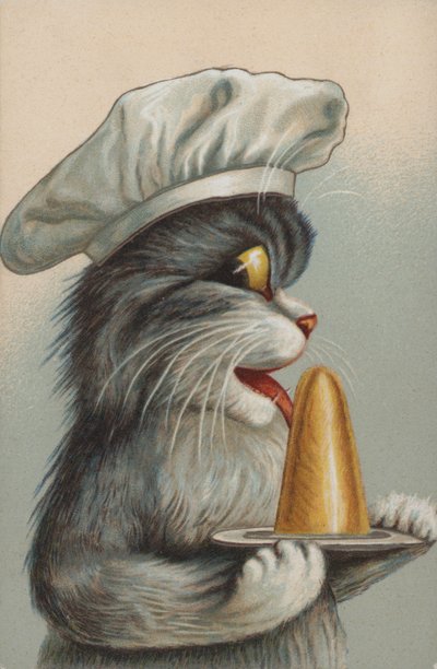 Gato com uma sobremesa (cromolitografia) de European School