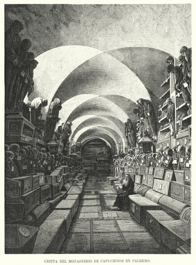 Catacumbas do Mosteiro dos Capuchinhos, Palermo, Sicília, Itália (Litho) de European School