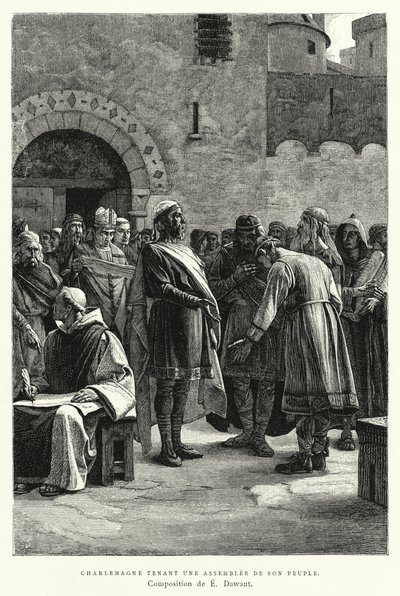 Charlemagne Holding An Assembly Of His People (gravura) de European School