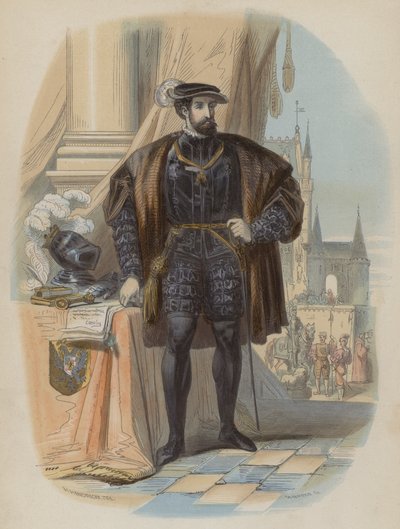 Carlos V, Santo Imperador Romano (gravura a cores) de European School