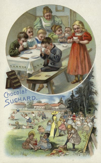 Crianças, desfrutando, suchard, chocolate, em, um, berçário de European School