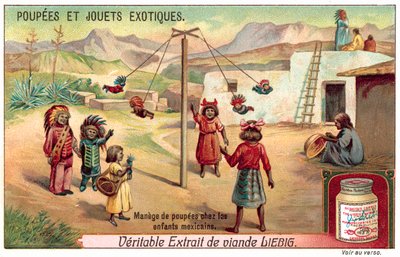 Crianças no México brincando com bonecas em um carrossel (chromolitho) de European School
