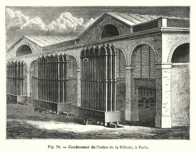 Condensador da fábrica de Villette, em Paris (gravura) de European School