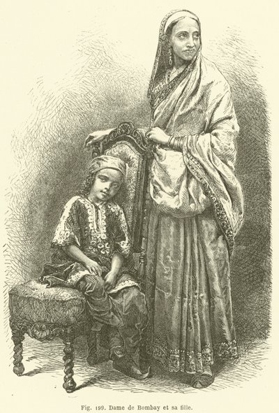 Dama de Bombaim e sua filha (gravura) de European School